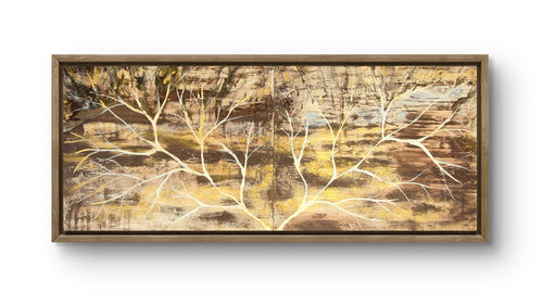 Golden Threshold framed abstract tree diptych on white background — full view