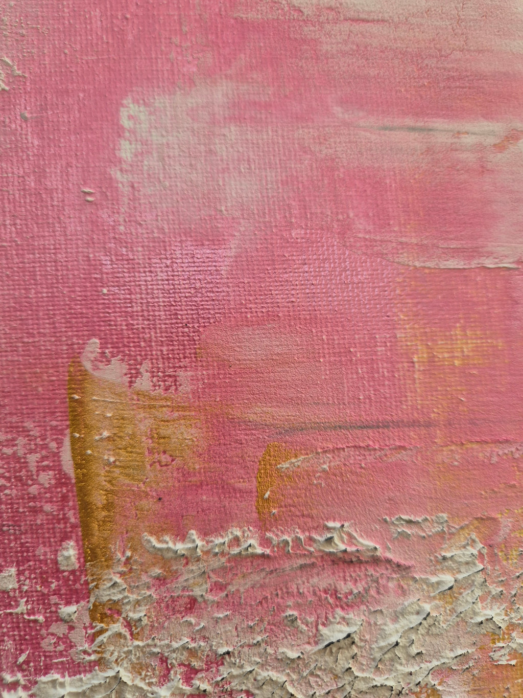 Gilded Reverie – Original Pink & Gold Abstract Wall Art – Framed Textured Painting 110cm x 90cm