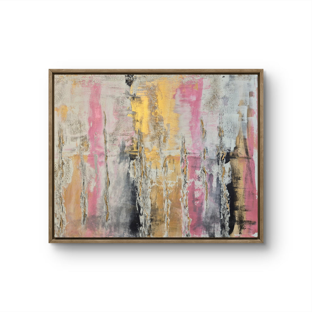 Gilded Reverie – Original Pink & Gold Abstract Wall Art – Framed Textured Painting 110cm x 90cm