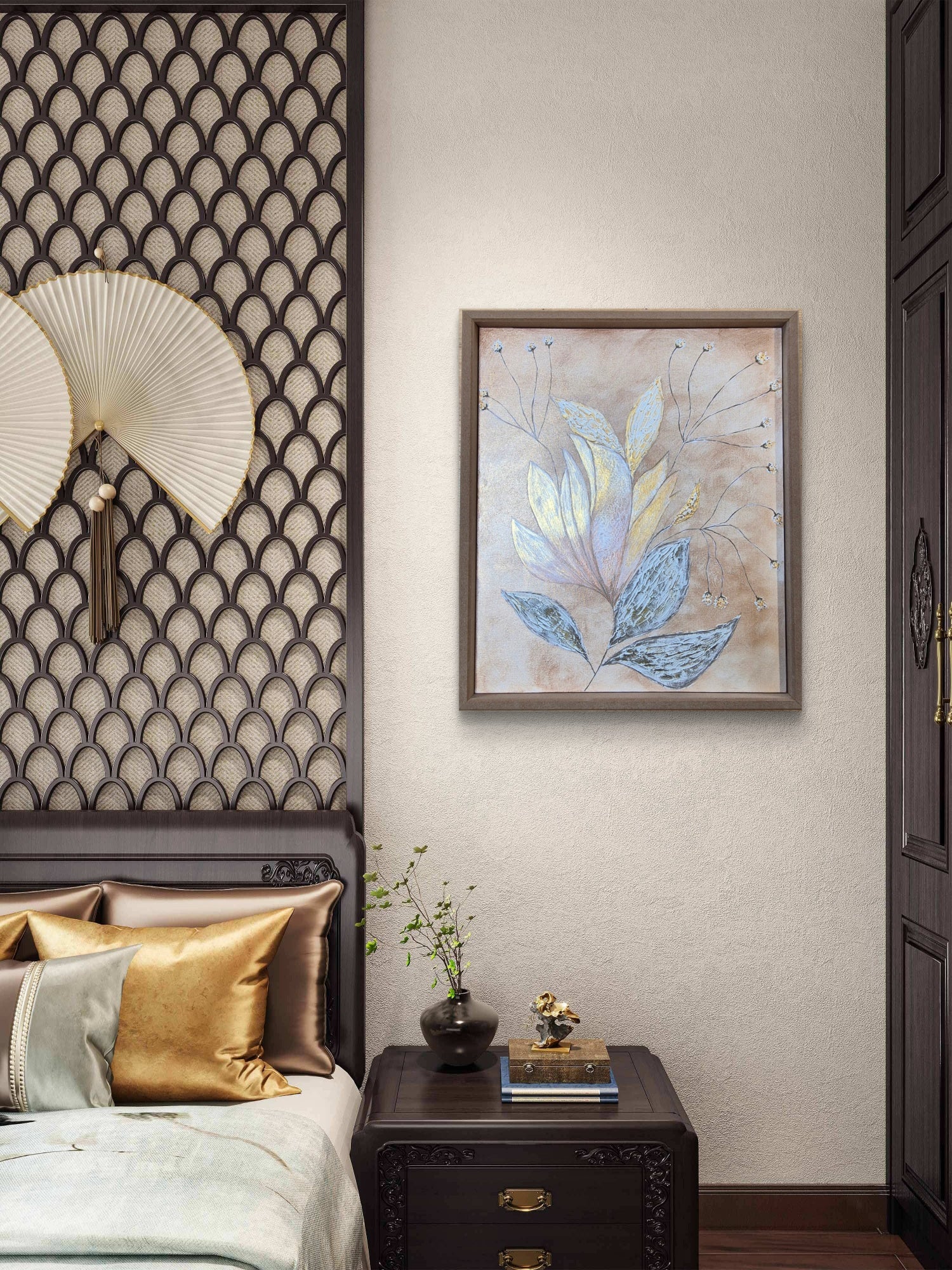 Blush & Gold Botanical Bloom | Original Textured Floral Artwork