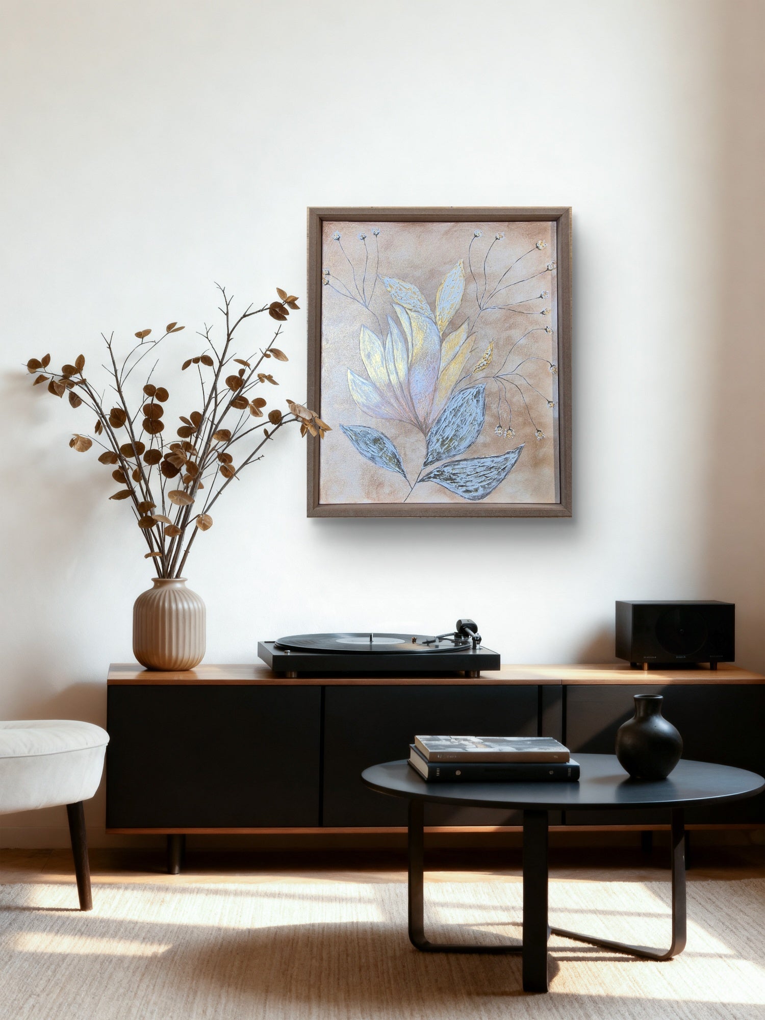 Blush & Gold Botanical Bloom | Original Textured Floral Artwork