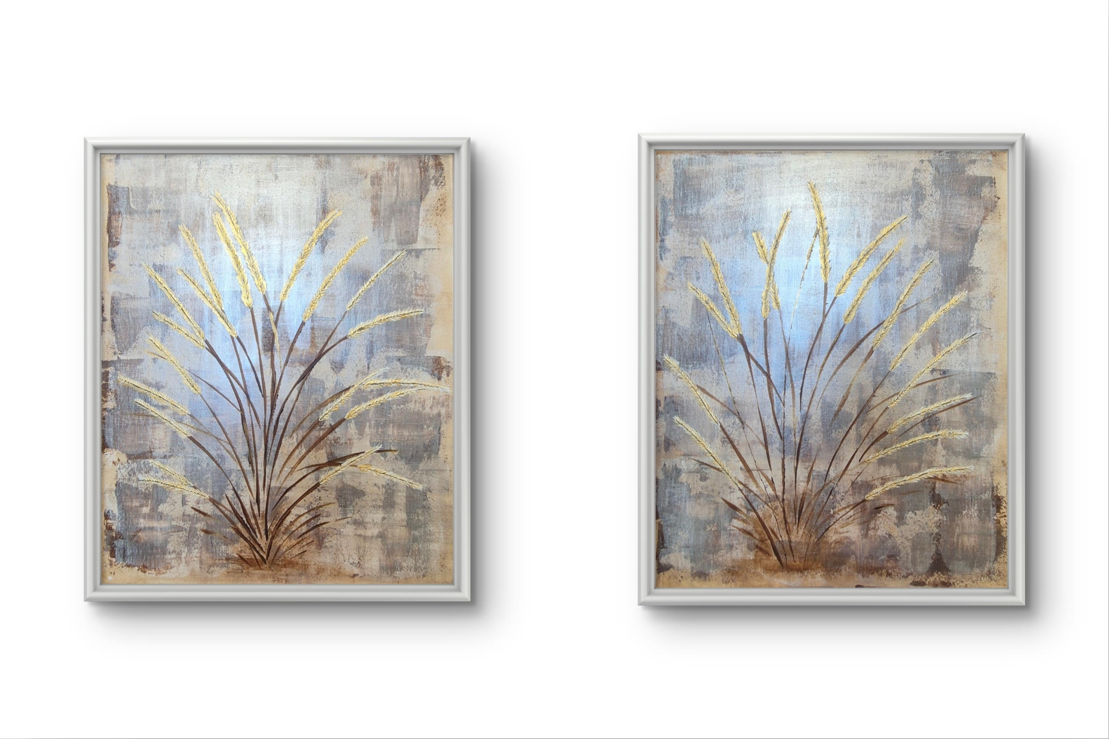 Set of 2 Framed Abstract Botanical Prints – White Frames