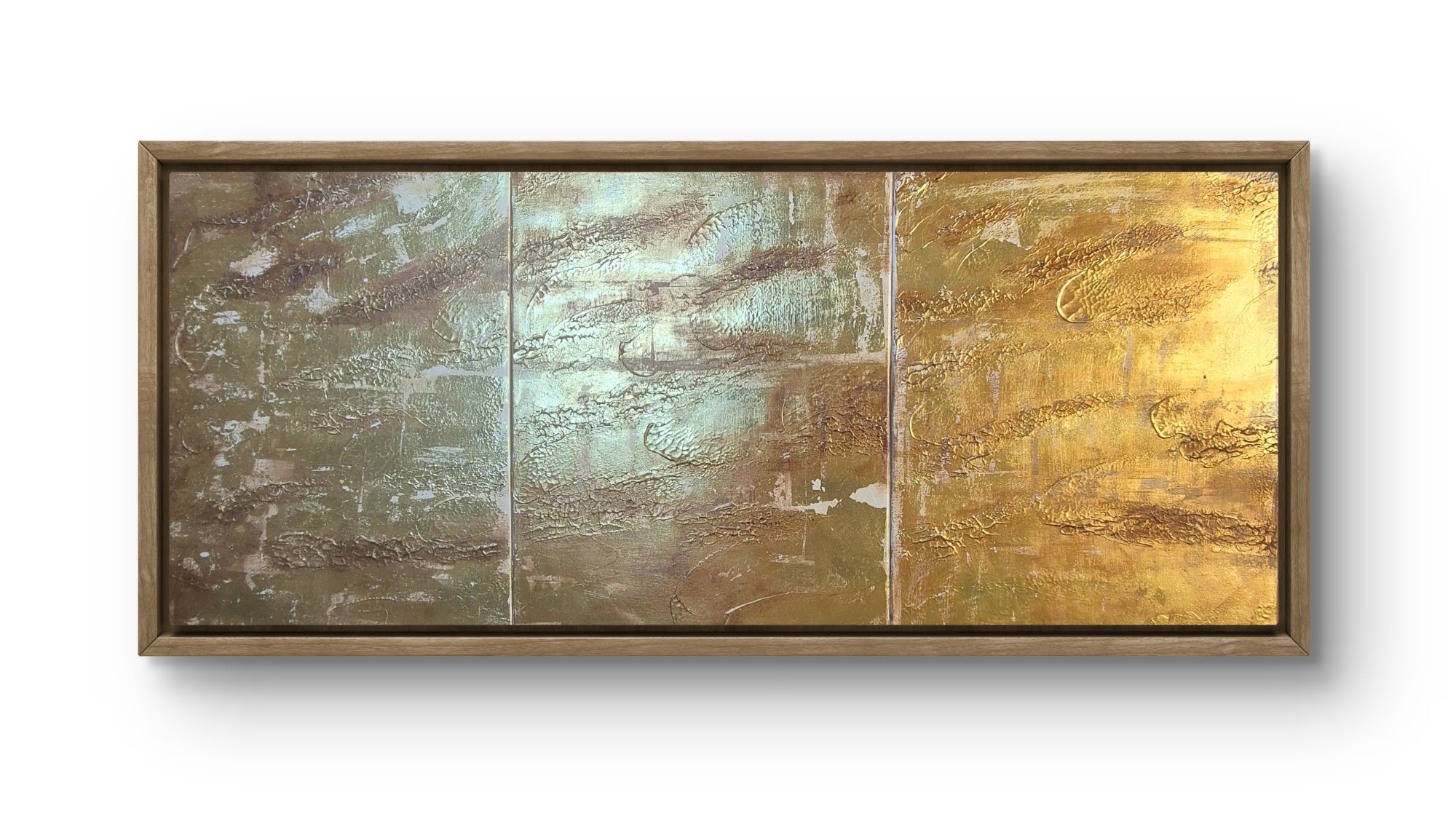 Large Framed Abstract Gold Wall Art – 3 Panel Statement Piece