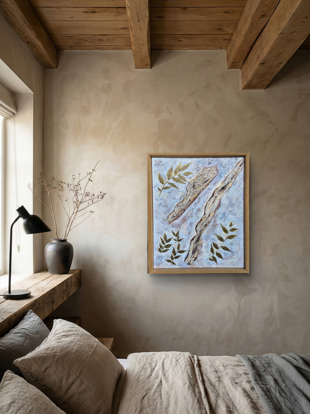 Framed Botanical Canvas – Ancient Bark, Original Textured Painting 50x60cm UK