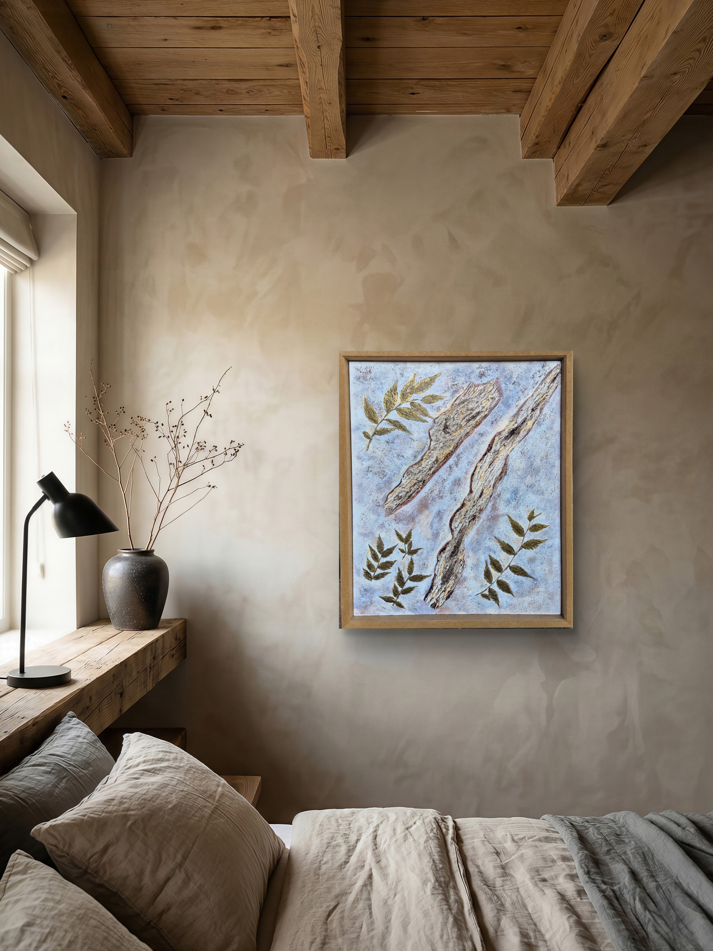 Framed Botanical Canvas – Ancient Bark, Original Textured Painting 50x60cm UK